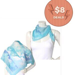 Vintage Abstract Sky Geometric Sheer Scarf Blue Turquoise  Square Neck Hair Tie